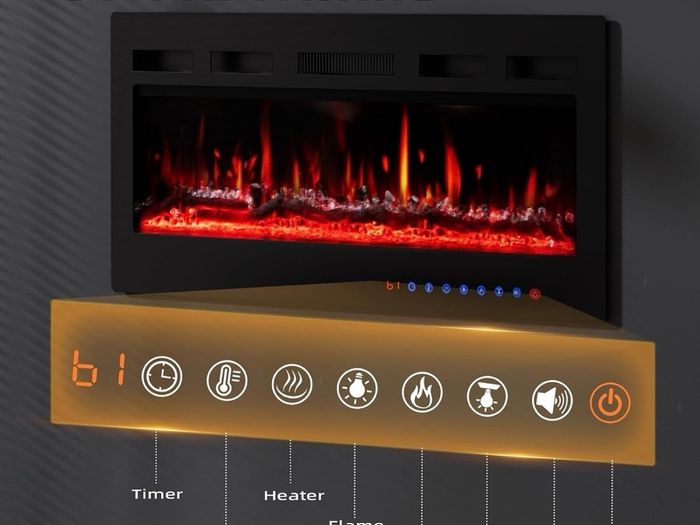 36/92cm Electric Fireplace Adjustable CD 12 Color Flame & Crackling Sound, 900W /1500W Fire Place with Precise 15/30C Thermostat, Intuitive Touch Screen & Remote, Perfect for Media Walls