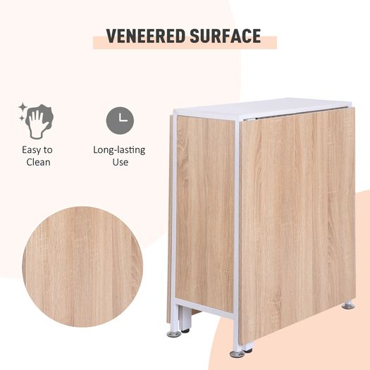 Folding Dining Table for 4 People, 169 cm Drop Leaf Table with Storage Shelves for Small Spaces, Kitchen, Dining Room, Oak & White