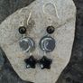Moon and stars earrings, Handmade crystal jewellery, Pewter, Sterling Silver , Black Obsidian stars, Crystal healing Image 4