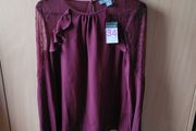 Beautifull elegant shirt blouse with lace burgund