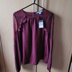 Beautifull elegant shirt blouse with lace burgund