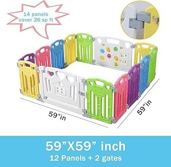 Baby Playpen Kids Activity Centre Safety Play Yard Home Indoor Outdoor New Pen (Multicolour, Classic Set 14 Panel) (Multicolour 14 Panel)