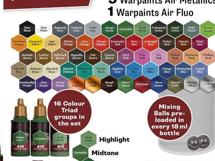 The Army Painter Warpaints Air Mega Set, 60 Warpaints (9 Metallics 1 Fluo) Acrylic Paint Non Toxic Water Based Airbrush Paint Acrylic Paint Set