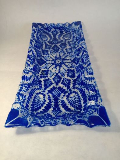 Signed.Cobolt Blue Fused Studio Glass Display Dish.