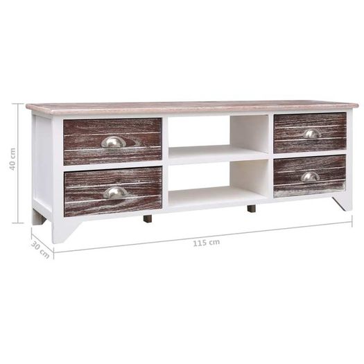 TV Cabinet White and Brown 115x30x40 cm Paulownia Wood