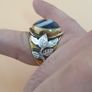 Vintage Beautiful Suliemani Eye Agate Brass & Silver Inlay Flower Desgin Adjustable Ring Image 9
