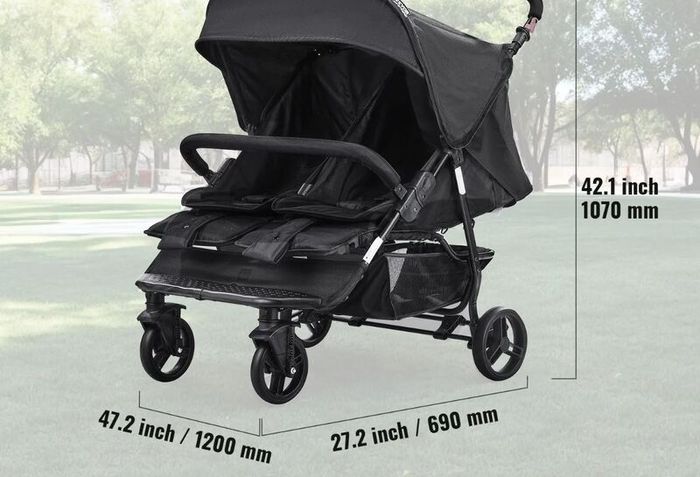 Double Stroller, Side x Side, Foldable Lightweight Twin Stroller with Tandem Seating, Adjustable Footrest/Rotating Handle, Wrap-Around Safety Harness,Storage Basket,for Newborn & Toddler (Black)