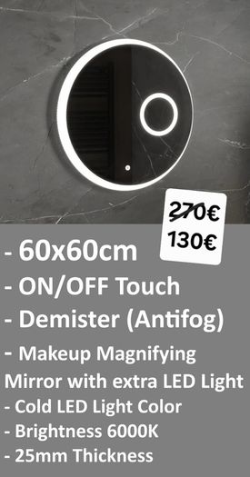 LED Bathroom Mirror Fog Free Cosmetic Makeup Zoom Round