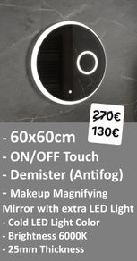 LED Bathroom Mirror 60cm round Makeup Antifog