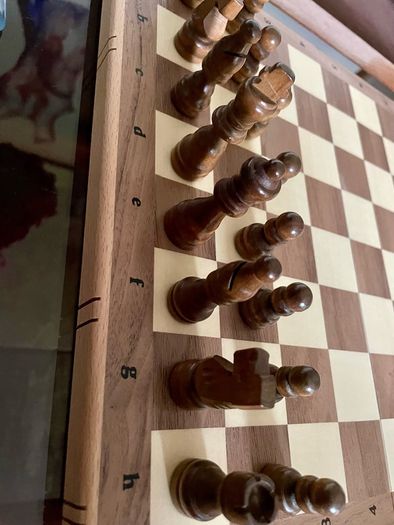 Vintage Style Marquetry Inlaid Folding Wooden Chess Checkers Draughts Pop Board Chess Pieces & Counters
