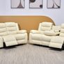 3+2 Brown & Cream Leather Recliner Sofa Set Image 7