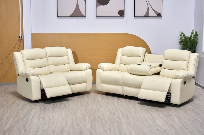 SALE..!! Roma 3+2 Brown & Cream Leather Recliner Sofa Set