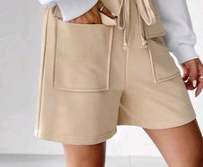 Flap Pocket Tie-Waist Apricot Shorts S