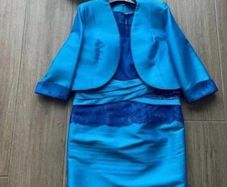 Blue mother of the bride wedding outfit with hat
