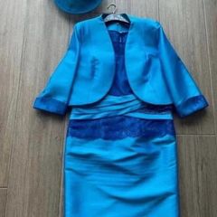 Blue mother of the bride wedding outfit with hat