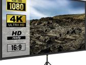 Tripod Projector Screen with Stand 110inch 16:9 4K HD Projection Screen Stand Wrinkle-Free Height Adjustable Portable Screen for Projector Indoor & Outdoor for Movie, Home Cinema, Gaming, Office