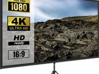 main image for ad Tripod Projector Screen with Stand 110inch 16:9 4K HD Projection Screen Stand Wrinkle-Free Height Adjustable Portable Screen for Projector Indoor &amp; Outdoor for Movie, Home Cinema, Gaming, Office