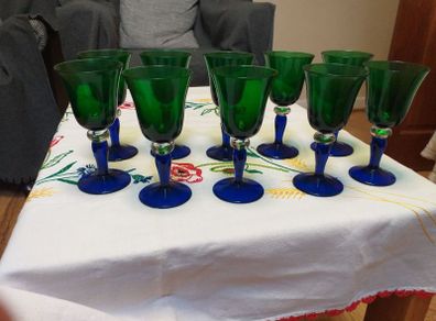 set of 10 small wine glasses, very unique