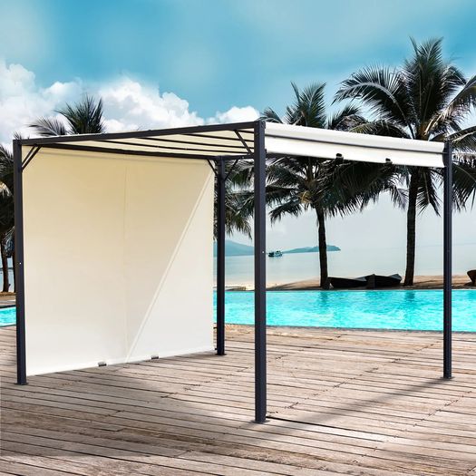 Metal Pergola With Canopy Retractable Pergola Canopy 3Lx3Wx2.3H m Garden Gazebo Party Tent Sun Shelter Cover