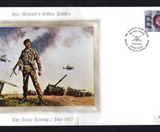 1977 Great Britain Illustrated large Cover celebrating The Army Review during Her Majesty's Silver Jubilee tying 9p Commemorative stamp.