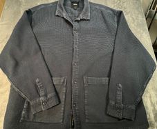 Vans Loose Fit X-Large Button-Up Shirt Jacket Blue Waffle Knit