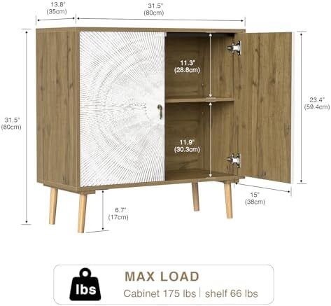 Accent Cabinet with 2 Doors Carved Storage Cabinet with Adjustable Shelf