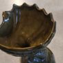 Stunning Vtg Olive Green Glaze Porcelain -Koi Fish Shell Pedestal Bon Bon Dish Image 8