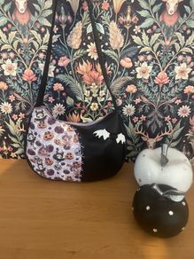 Handmade witch shoulder bag black and lilac