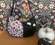 Handmade witch shoulder bag black and lilac