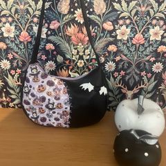 Handmade witch shoulder bag black and lilac