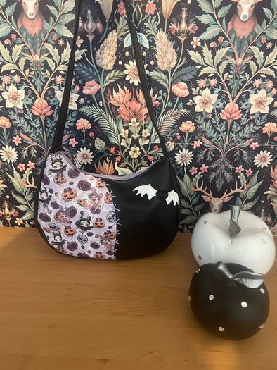 Handmade witch shoulder bag black and lilac