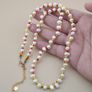Natural Freshwater Pearl & Red Yellow Glass Beads Necklace Image 3