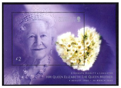 2002 Guernsey Queen Elizabeth, The Queen Mother Stamp Miniature Sheet Mint Never Hinged (MNH)