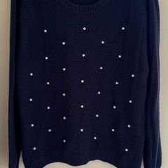 Primark Navy Knitted Jumper with White Pearls