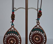 Antique Copper Filigree Iridescent Crystals & Turquoise Loop Hoop Earrings