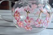 Brand New Glass Tea Pot with hand painted flowers on it