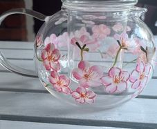 Brand New Glass Tea Pot with hand painted flowers on it
