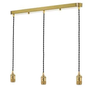 3 light Bar Suspension Brass with Black Cable