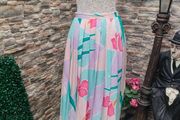 vintage 80s 90s Nicky Ferrari pink floral pleated Midi skirt small postage included