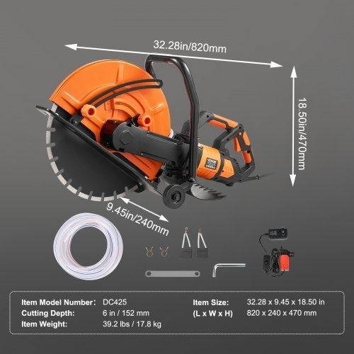16"/40.6 cm Electric Concrete Saw Wet/Dry Saw Cutter with Water Pump and Blade