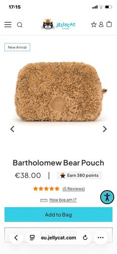 New JELLYCAT Bartholomew Bear Pouch