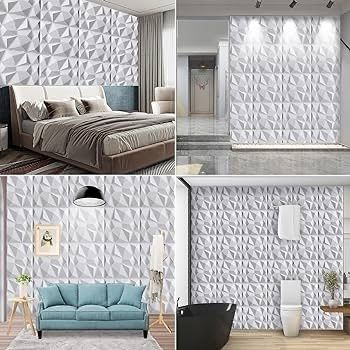 NEW SALE |  3D Wall Panels 19.7x19.7 Inch Wall Panels 12 Pack Wall Panelling Decorative Diamond Wall Tiles White for Living Room, Bedroom, Bathroom, Interior Home Wall Decor(50cmx50cm)