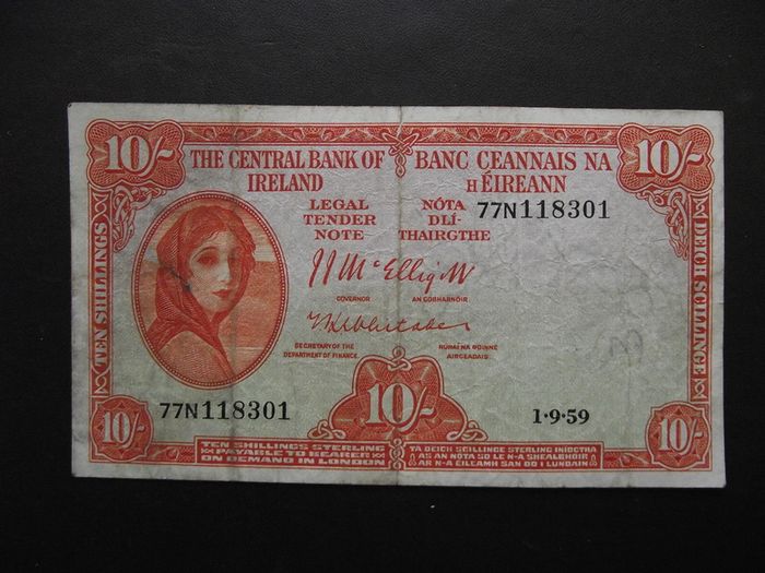 The Central Bank of Ireland. Lady Lavery 10 shillings (1959)#4