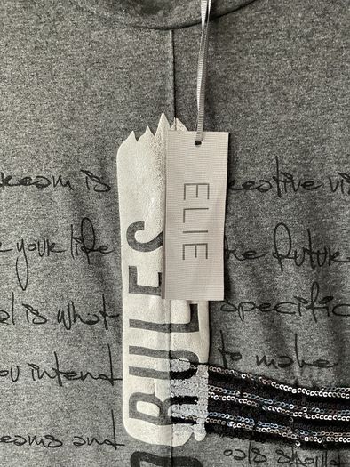 Bnwt Elie charcoal grey embelished top one size long sleeve top