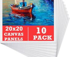 10 Packs Blank Canvas Panels Board 20 x 20 cm(8" x 8"), 100% Cotton for Acrylic Painting, Oil Paint & Wet Water Art Media, Canvases for Professional Artist, Hobby Painters & Beginners