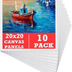 10 Packs Blank Canvas Panels Board 20 x 20 cm(8" x 8"), 100% Cotton for Acrylic Painting, Oil Paint & Wet Water Art Media, Canvases for Professional Artist, Hobby Painters & Beginners