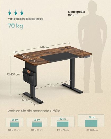 Electric Height Adjustable Standing Desk with Storage Pocket