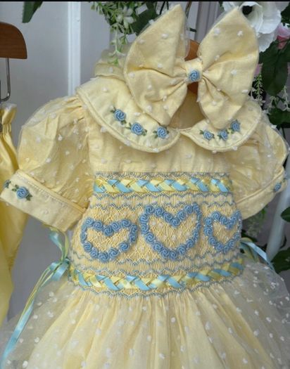 girls hand smock dress kick pants bows and socks