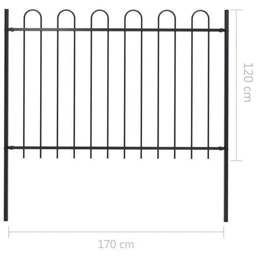 Garden Fence with Hoop Top Steel 1.7x1.2 m Black