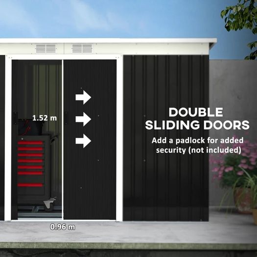 9' x 4' Metal Garden Storage Shed Tool House with Sliding Door Spacious Layout for Backyard, Lawn Dark Gray